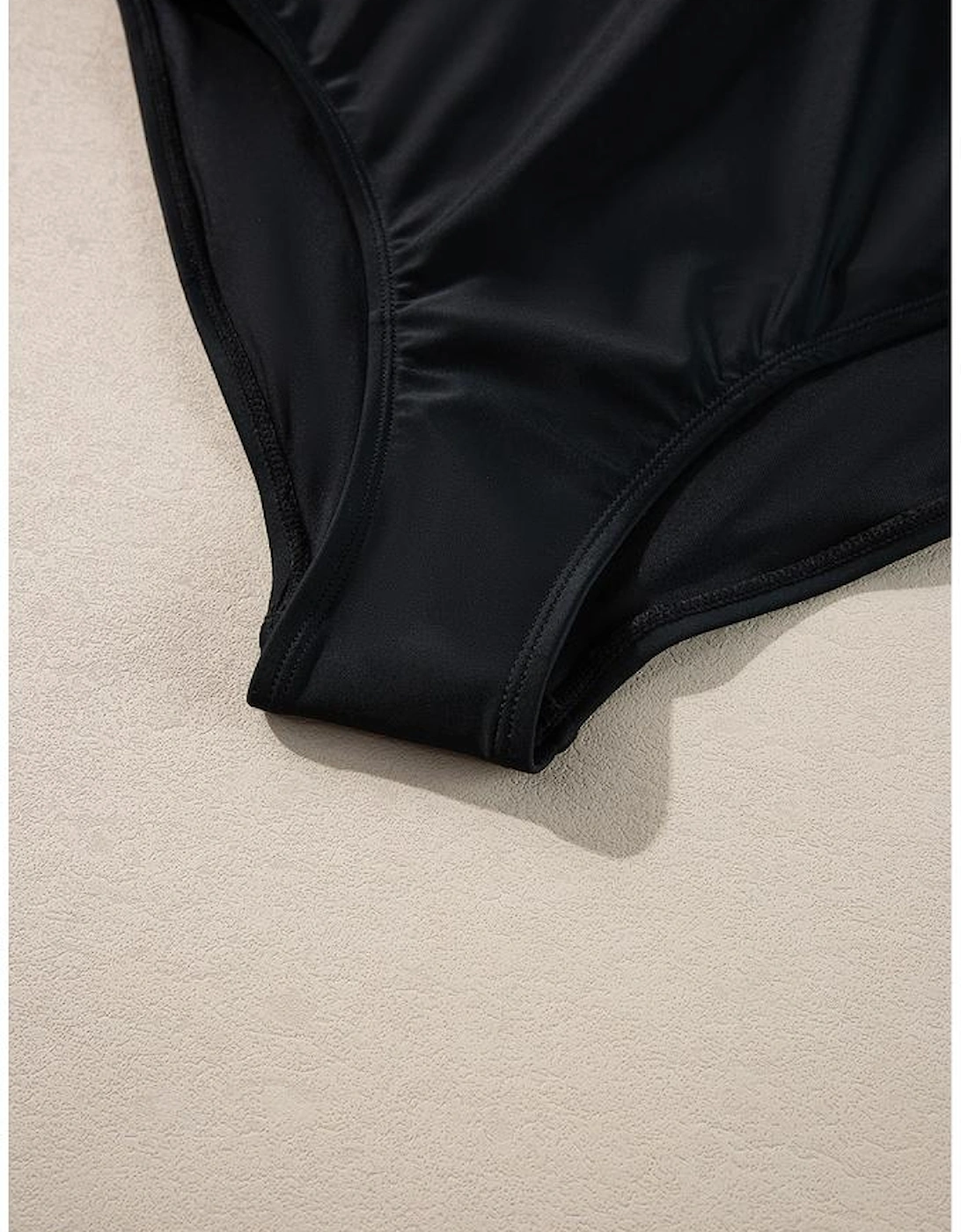 Black Color Contrast Ruffled Wrap V Neck Swimsuit