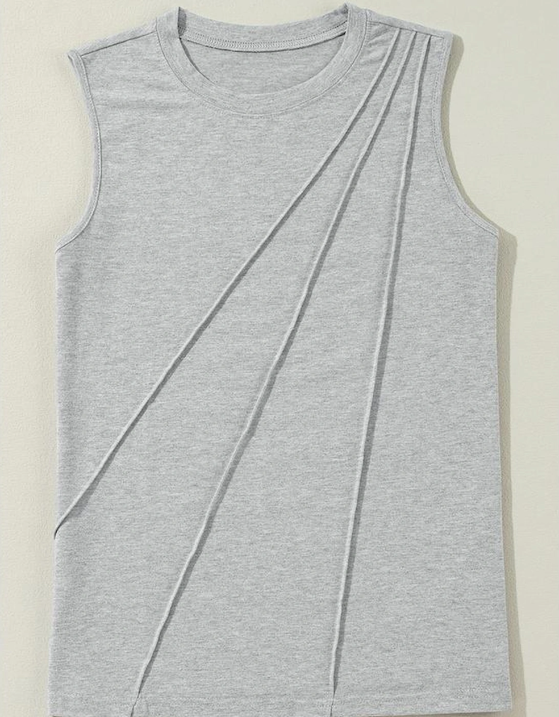 Gray Crew Neck Pleated Tank Top