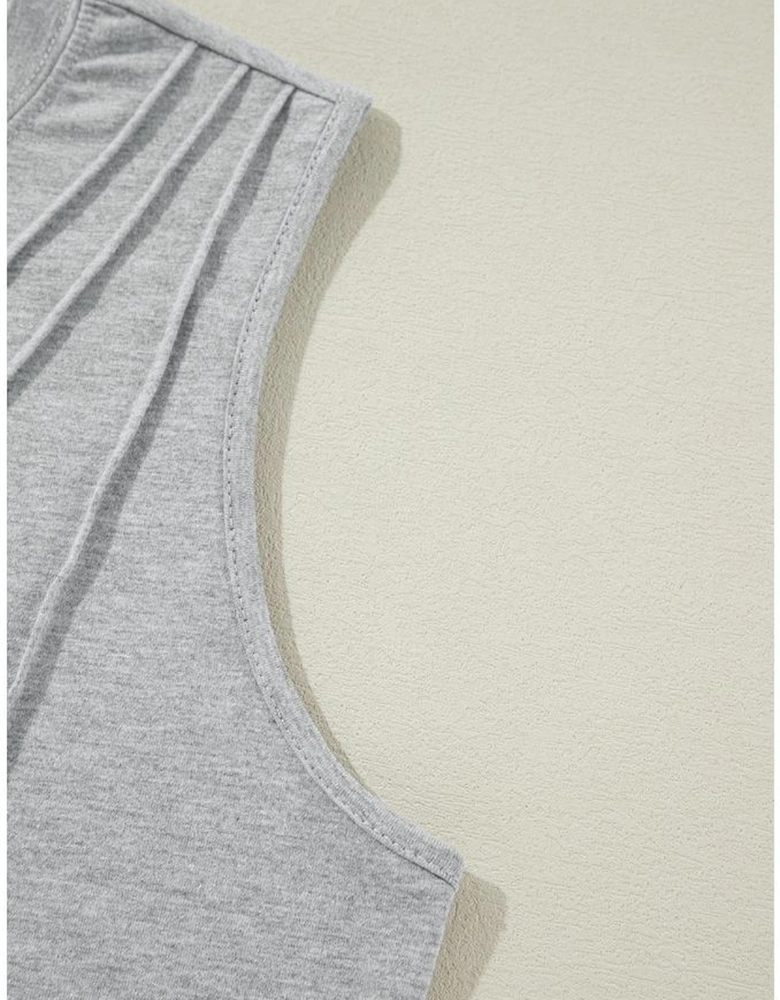 Gray Crew Neck Pleated Tank Top