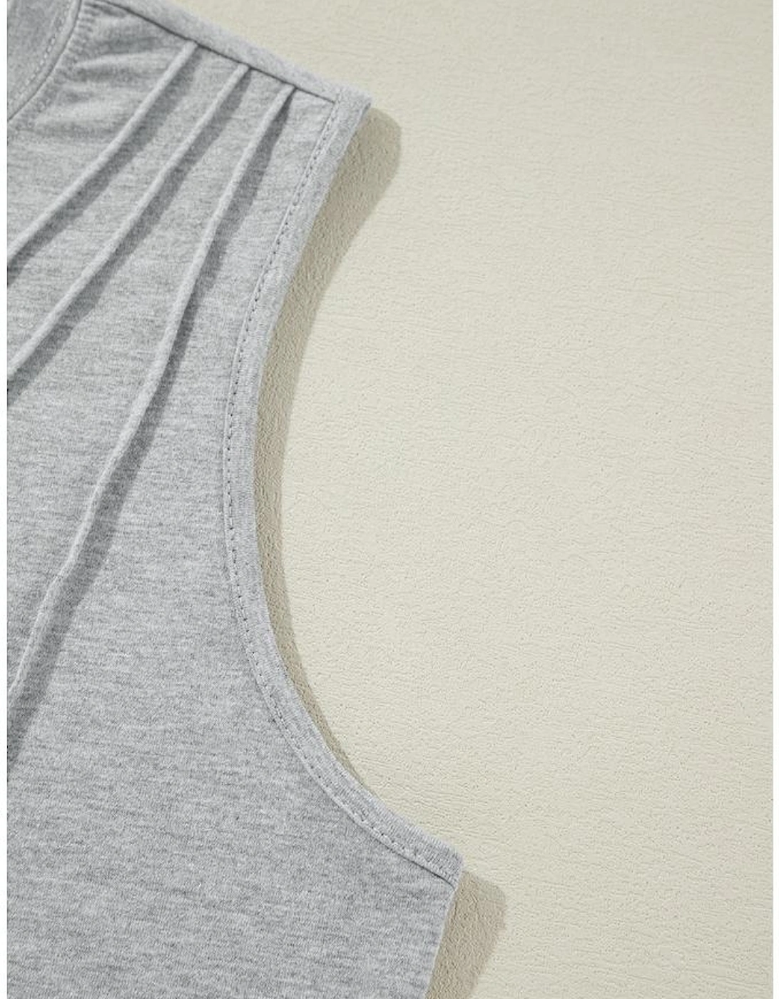 Gray Crew Neck Pleated Tank Top
