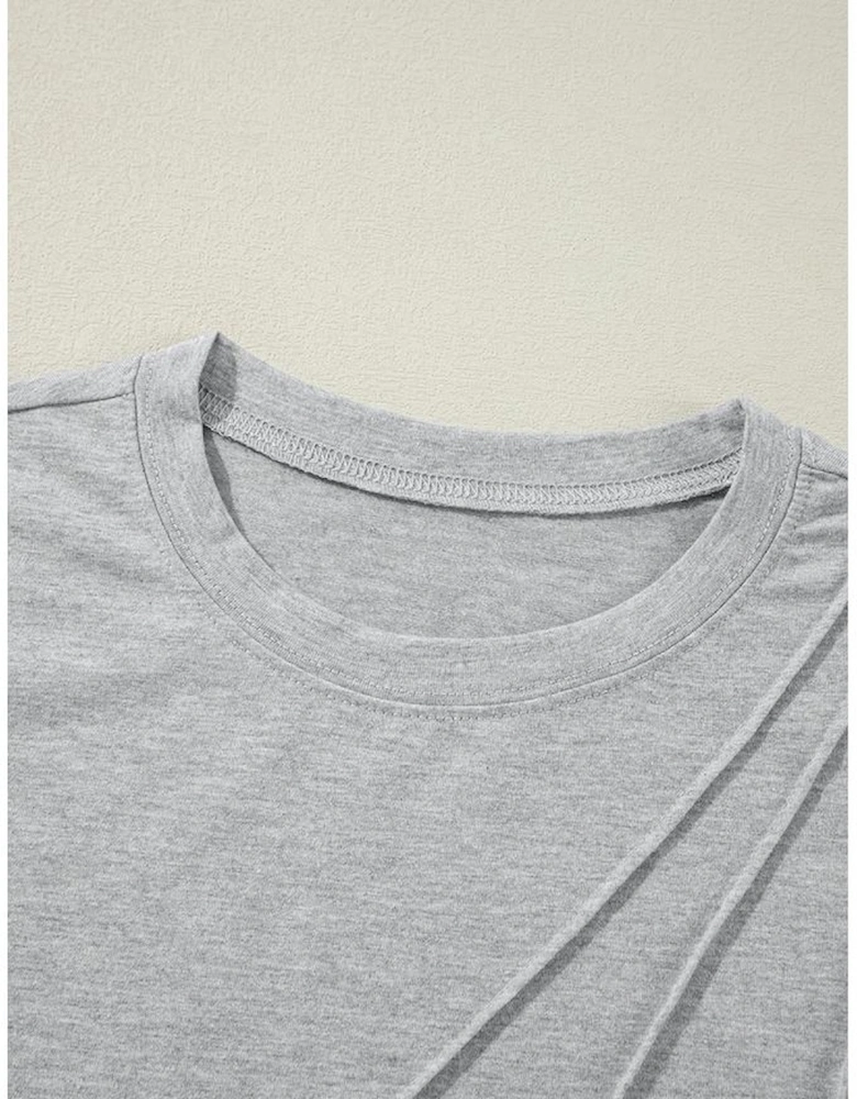 Gray Crew Neck Pleated Tank Top