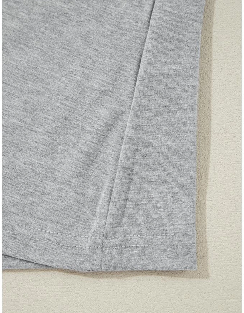 Gray Crew Neck Pleated Tank Top