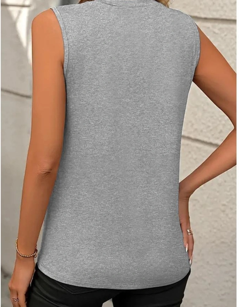 Gray Crew Neck Pleated Tank Top