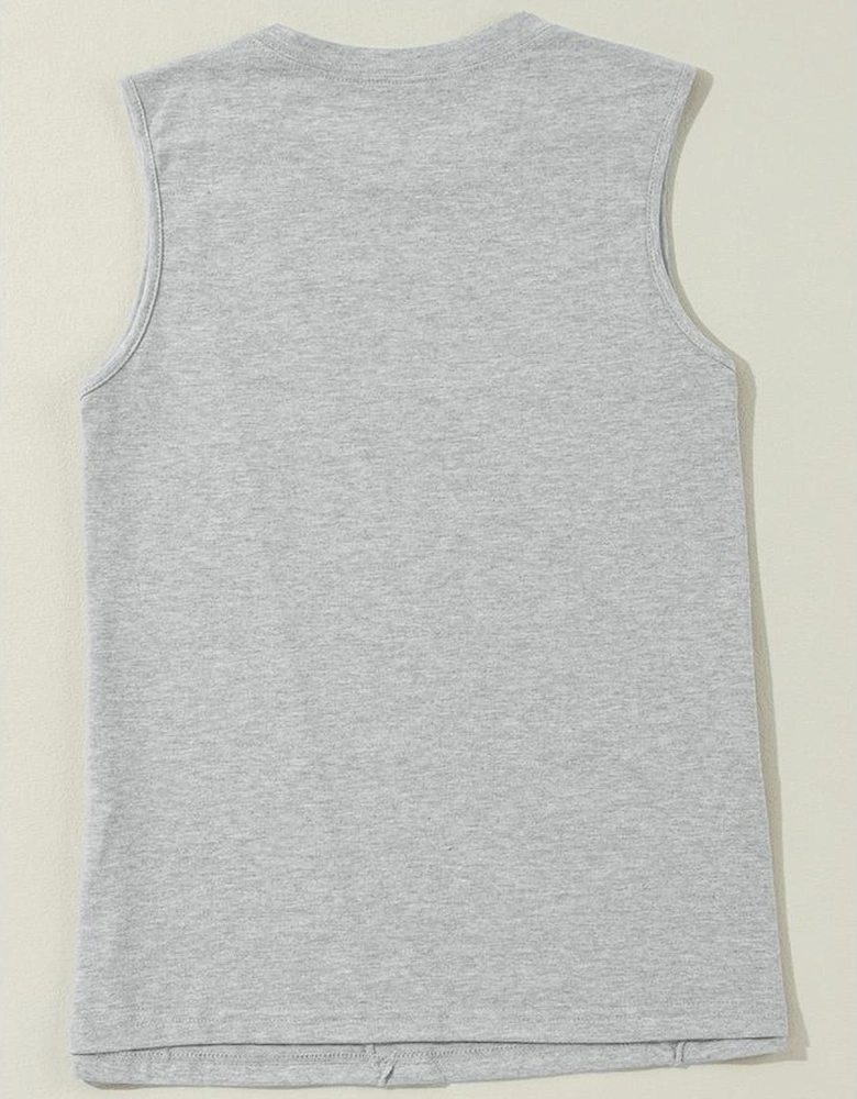 Gray Crew Neck Pleated Tank Top
