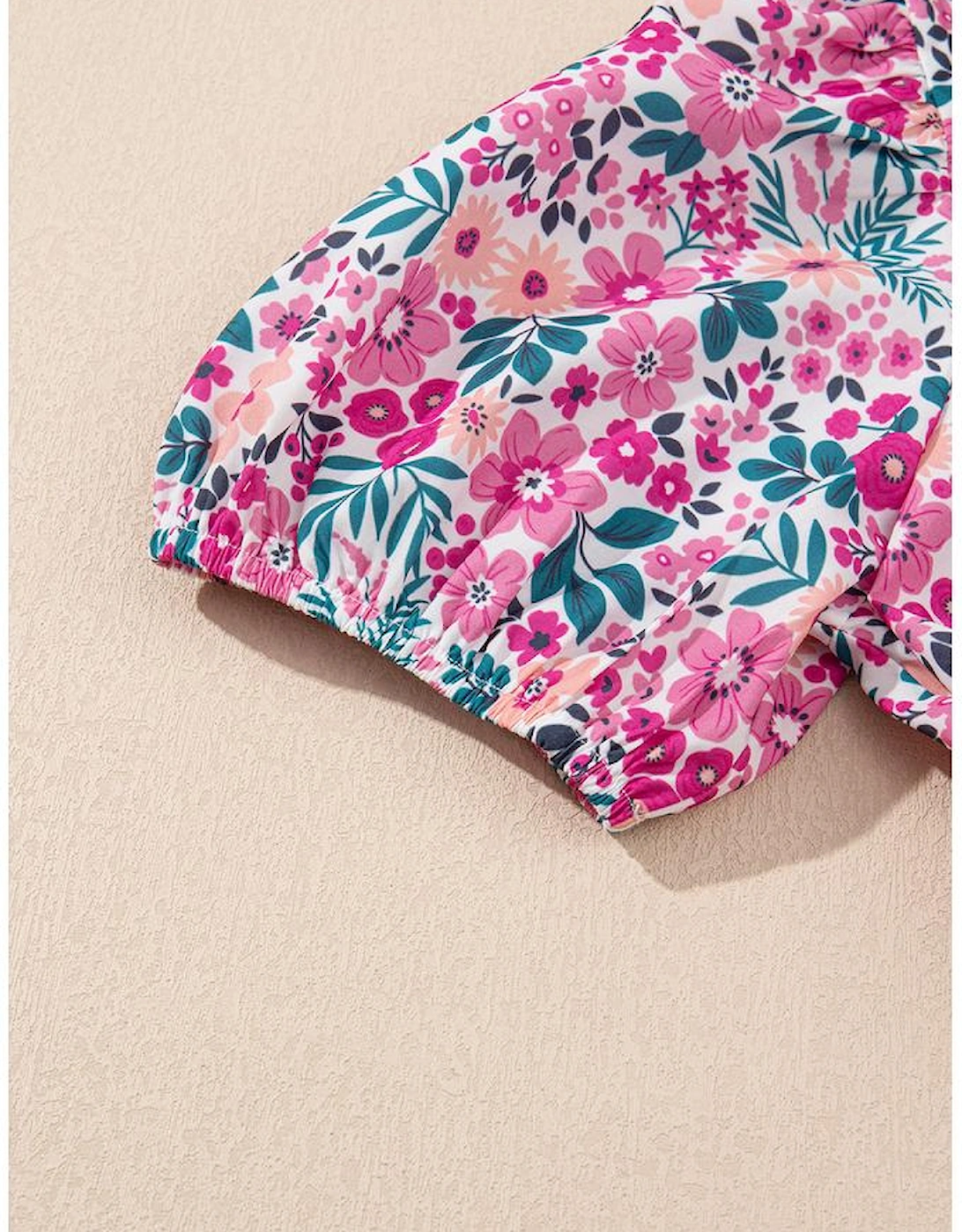 Pink Floral Collared Half Placket Short Sleeve Loose Dress