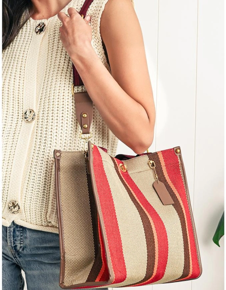 Coffee Random Cutting Color Block Canvas Large Tote Bag