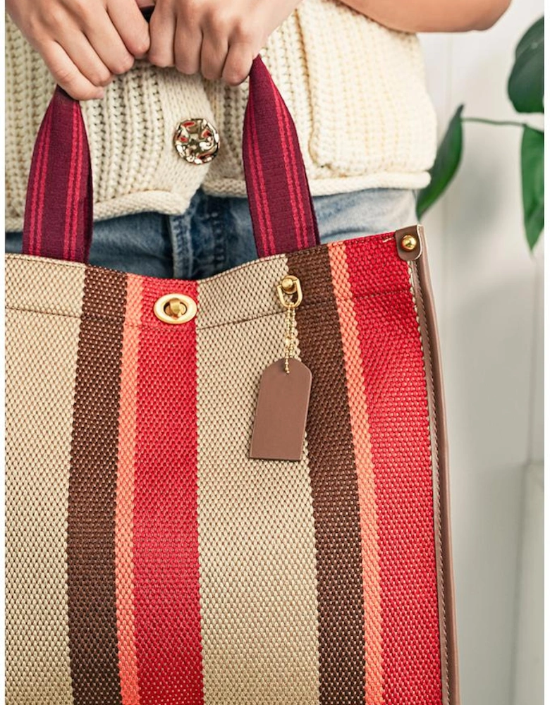 Coffee Random Cutting Color Block Canvas Large Tote Bag