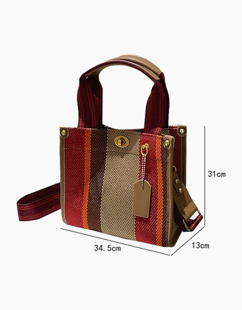 Coffee Random Cutting Color Block Canvas Large Tote Bag