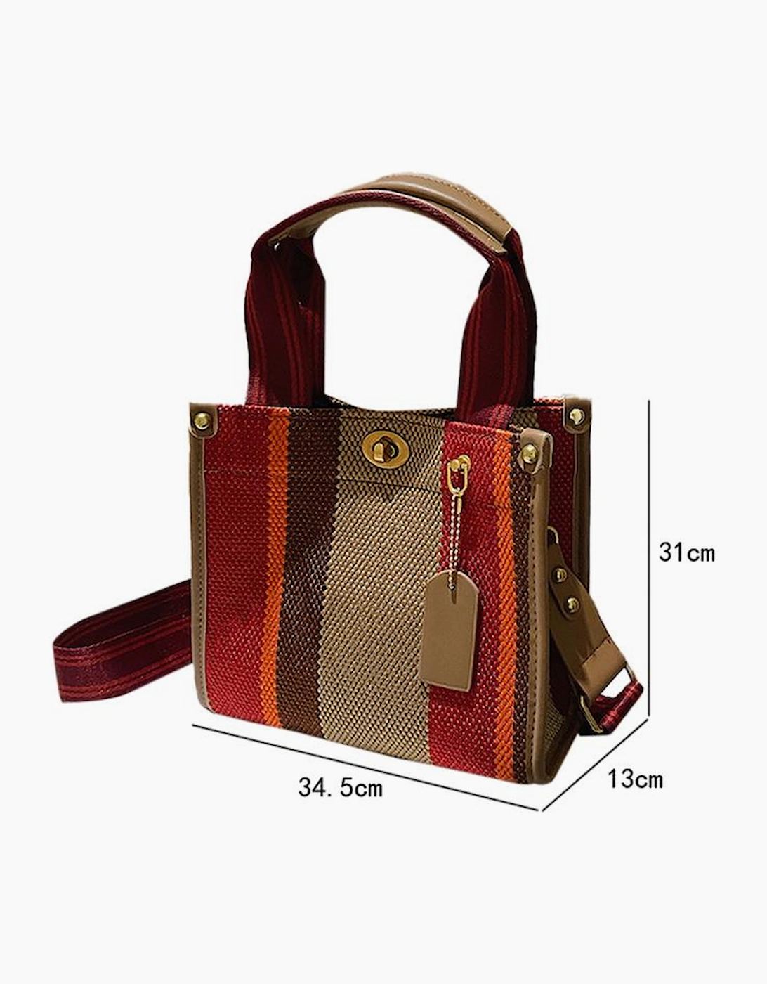 Coffee Random Cutting Color Block Canvas Large Tote Bag