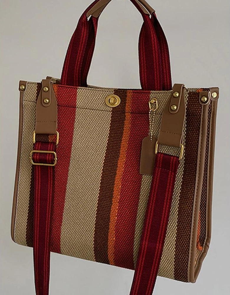 Coffee Random Cutting Color Block Canvas Large Tote Bag