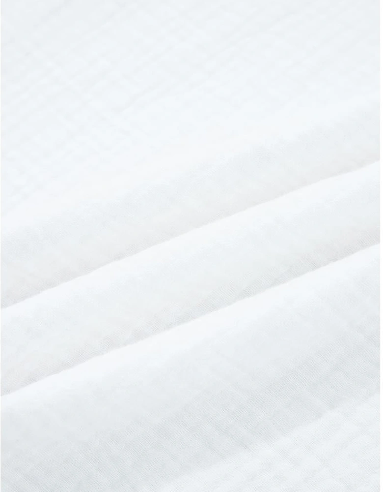 White Plant Mesh Patched Color Block Half Button Blouse