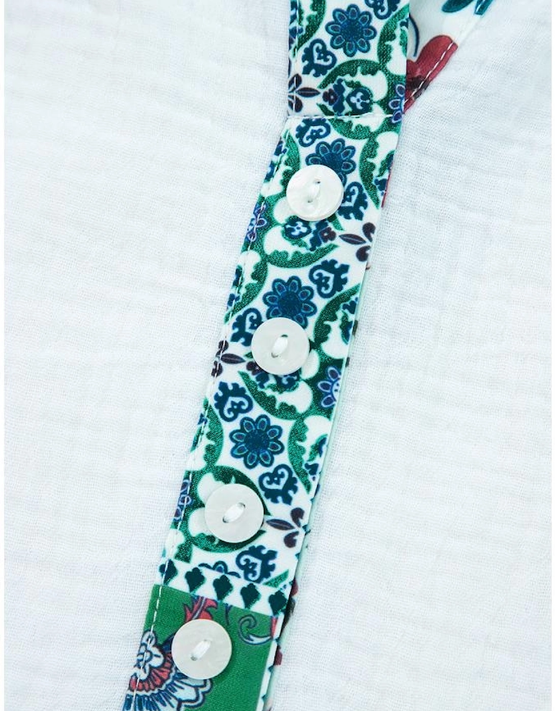 White Plant Mesh Patched Color Block Half Button Blouse