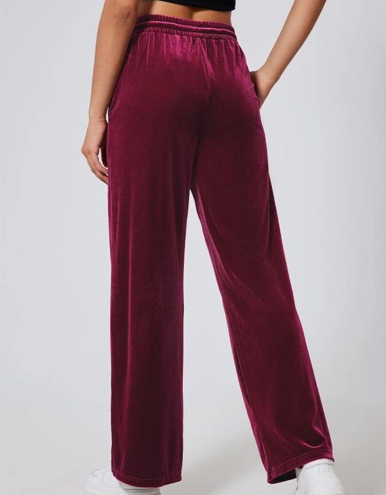 Burgundy Solid Drawstring Waist Wide Leg Pants