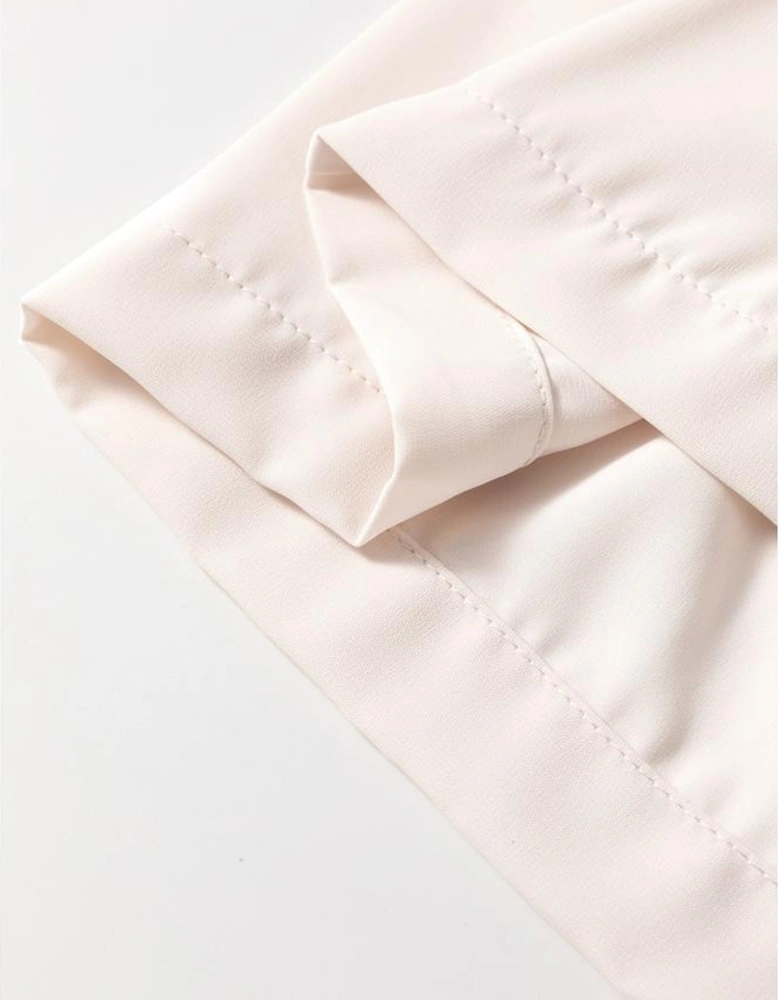 White Bow Tie Short Puff Sleeve Ruffle Hem Blouse