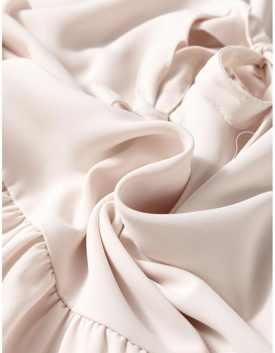 White Bow Tie Short Puff Sleeve Ruffle Hem Blouse