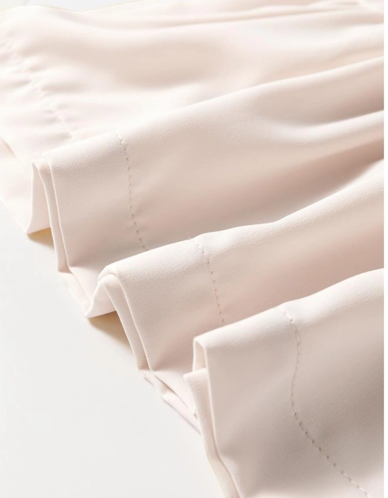 White Bow Tie Short Puff Sleeve Ruffle Hem Blouse