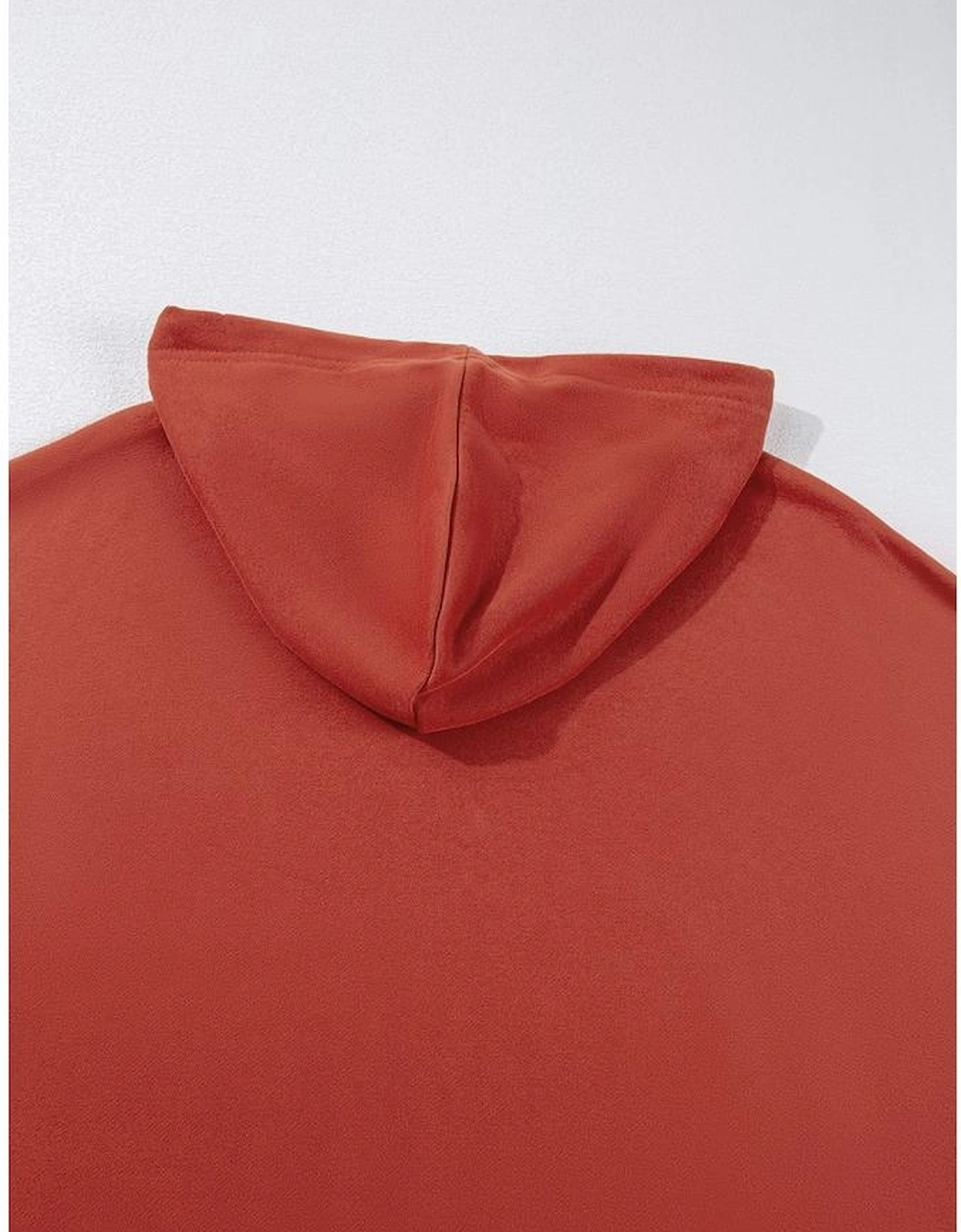 Red Clay Drop Shoulder Pocketed Baggy Drawstring Hoodie