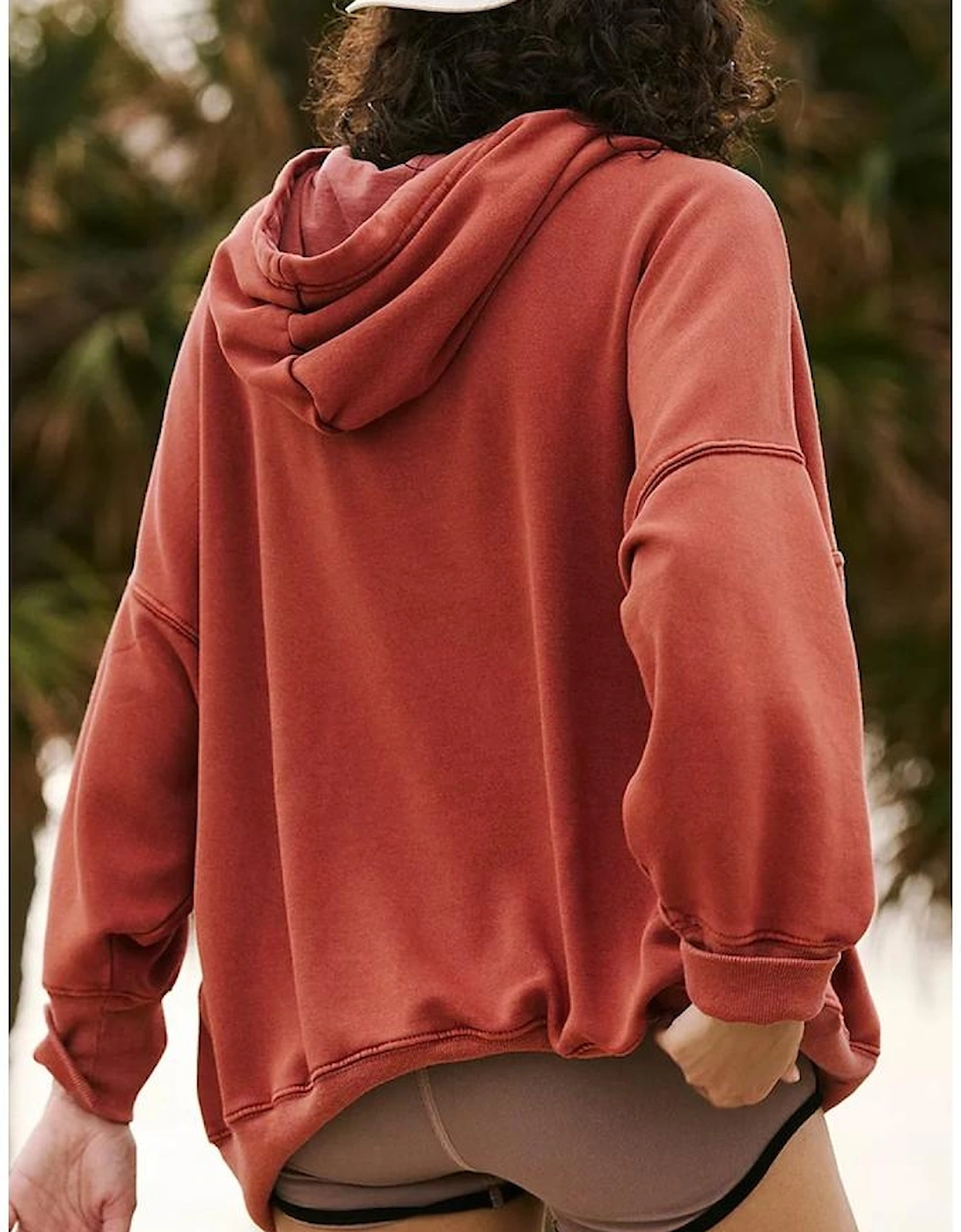 Red Clay Drop Shoulder Pocketed Baggy Drawstring Hoodie