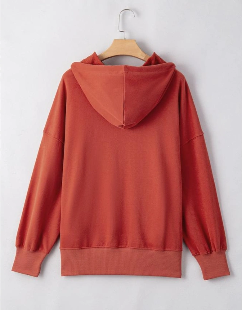 Red Clay Drop Shoulder Pocketed Baggy Drawstring Hoodie