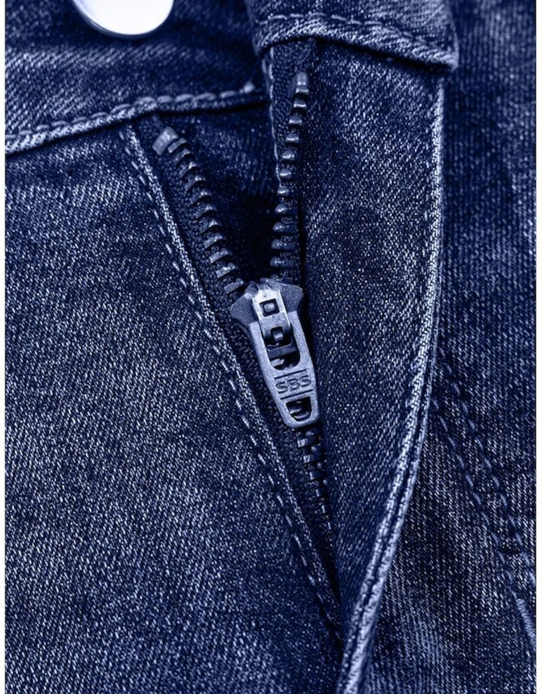 Real Teal Folded Cuffs Distressed Straight High Waist Jeans