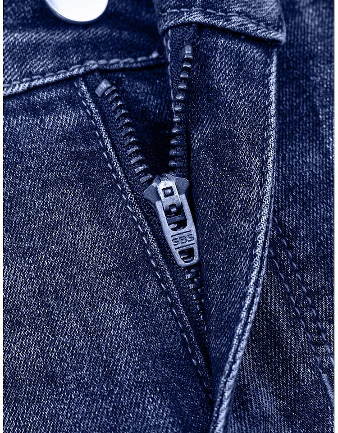 Real Teal Folded Cuffs Distressed Straight High Waist Jeans