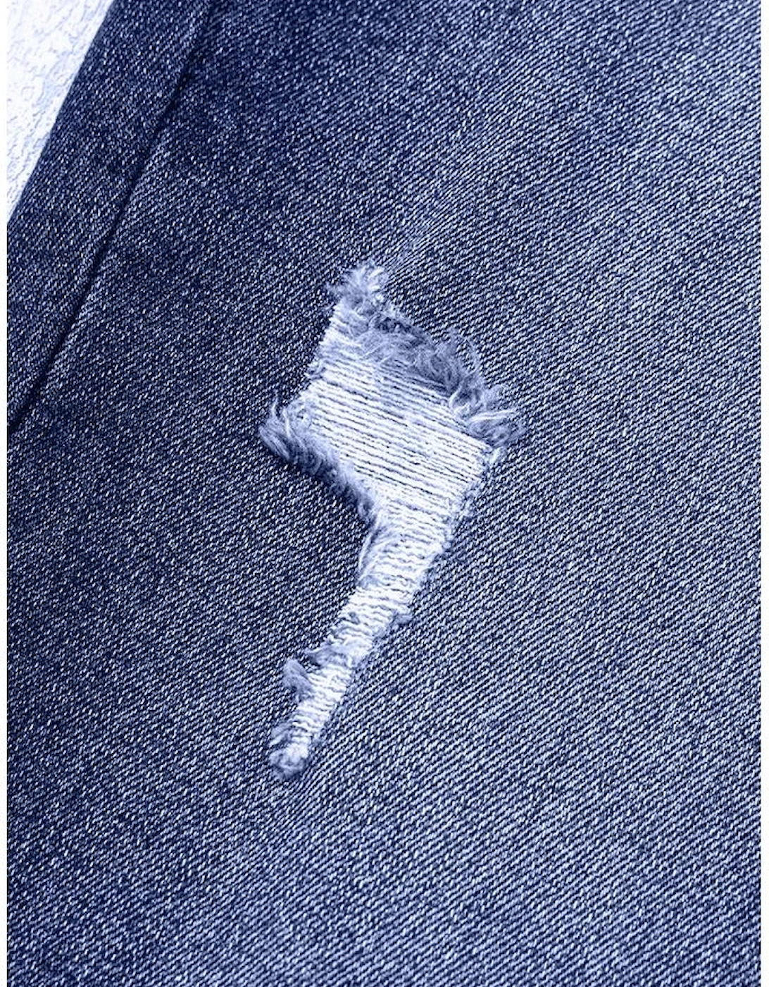 Real Teal Folded Cuffs Distressed Straight High Waist Jeans