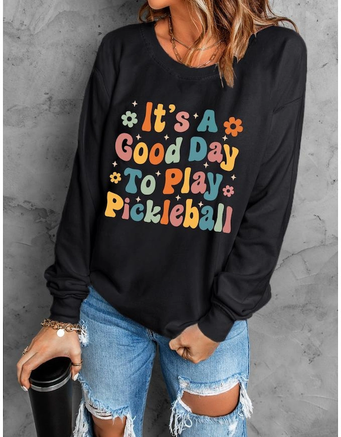 Black Its A Good Day To Play Pickleball Cute Graphic Sweatshirt