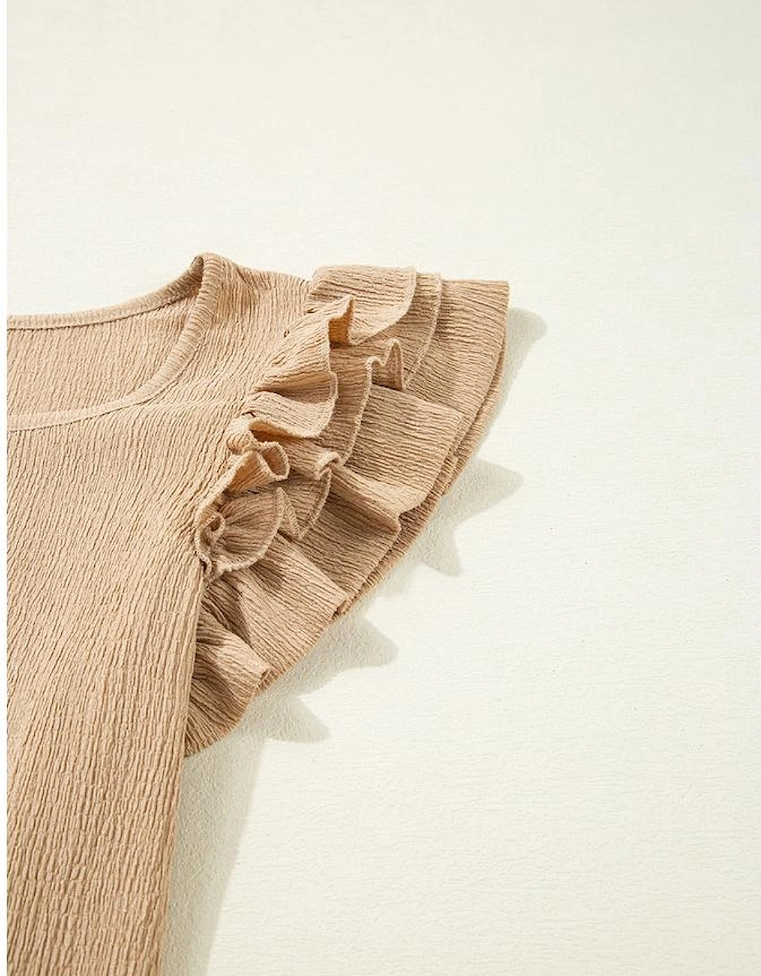 Smoke Gray Ruffled Tiered Sleeve Square Neck Textured Top