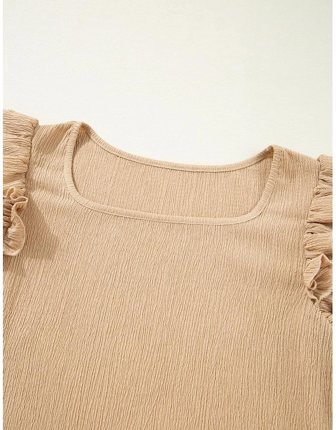 Smoke Gray Ruffled Tiered Sleeve Square Neck Textured Top