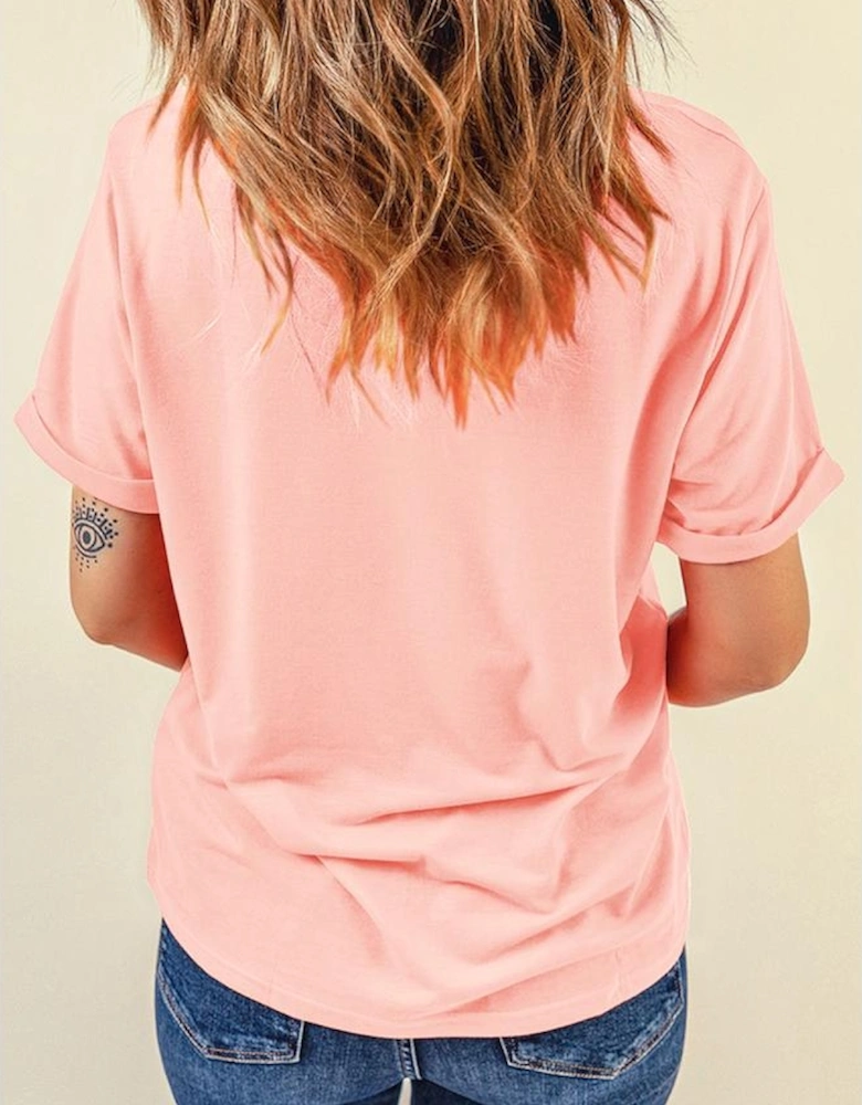 Pink Sequin Easter Eggs Graphic Crewneck T Shirt