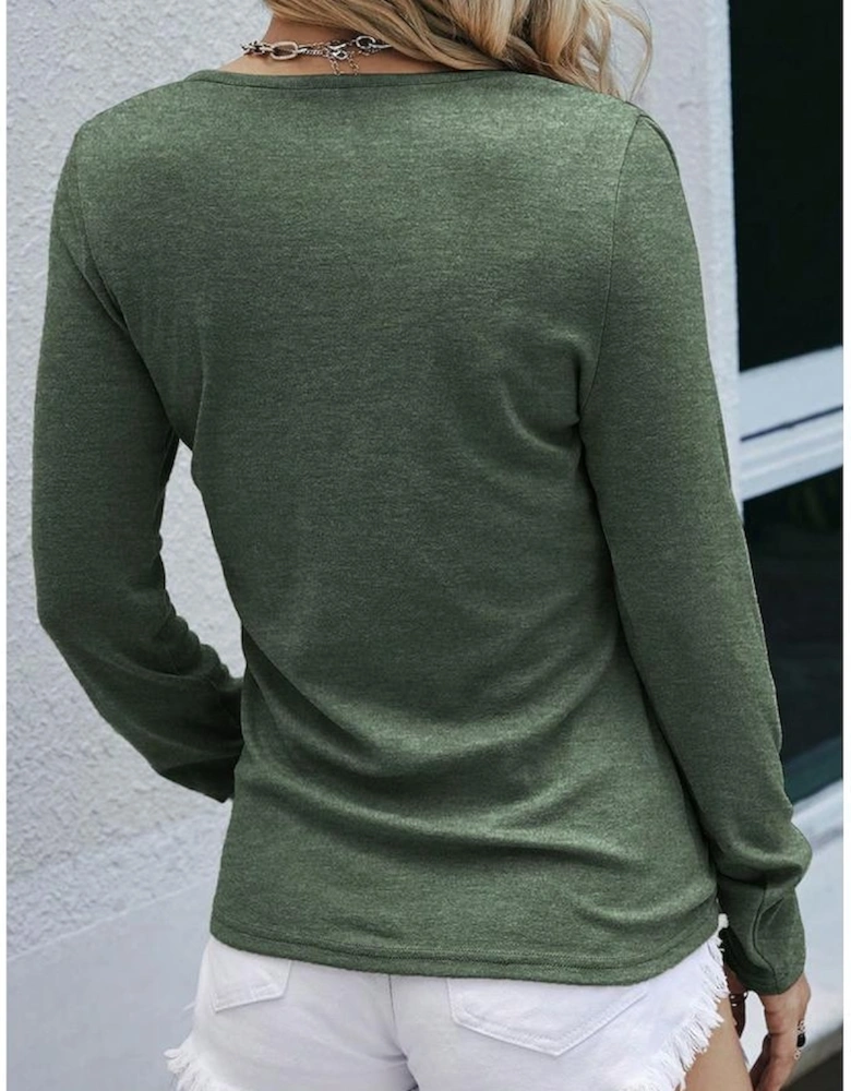 Mist Green Long Sleeve Snap Button Henley Top