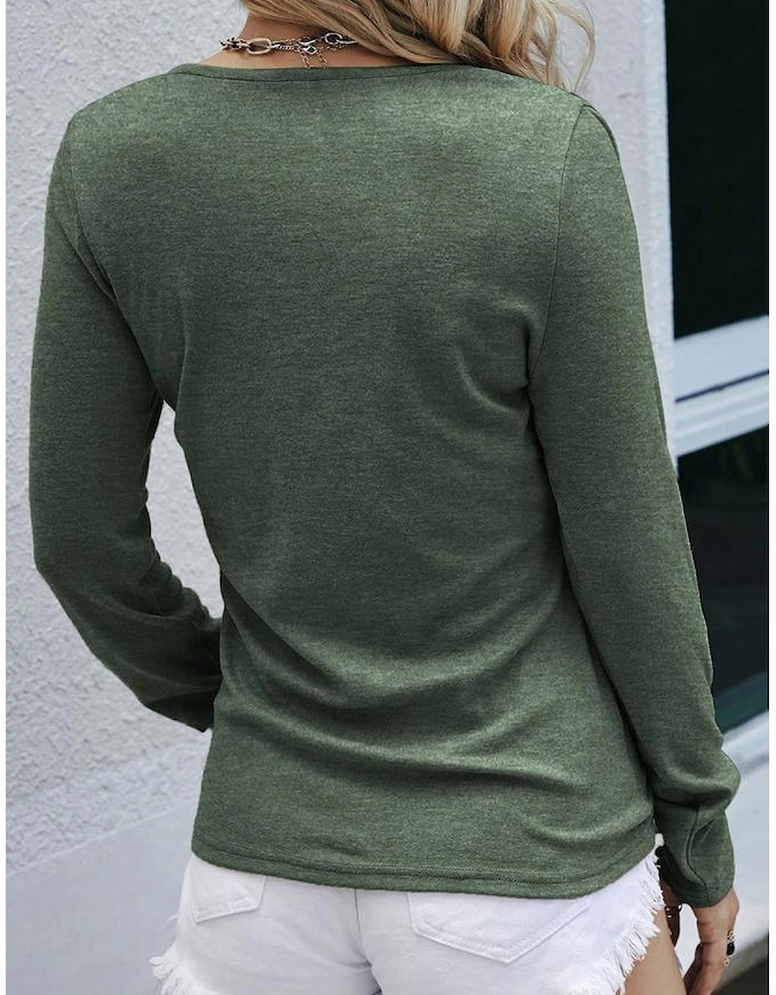 Mist Green Long Sleeve Snap Button Henley Top
