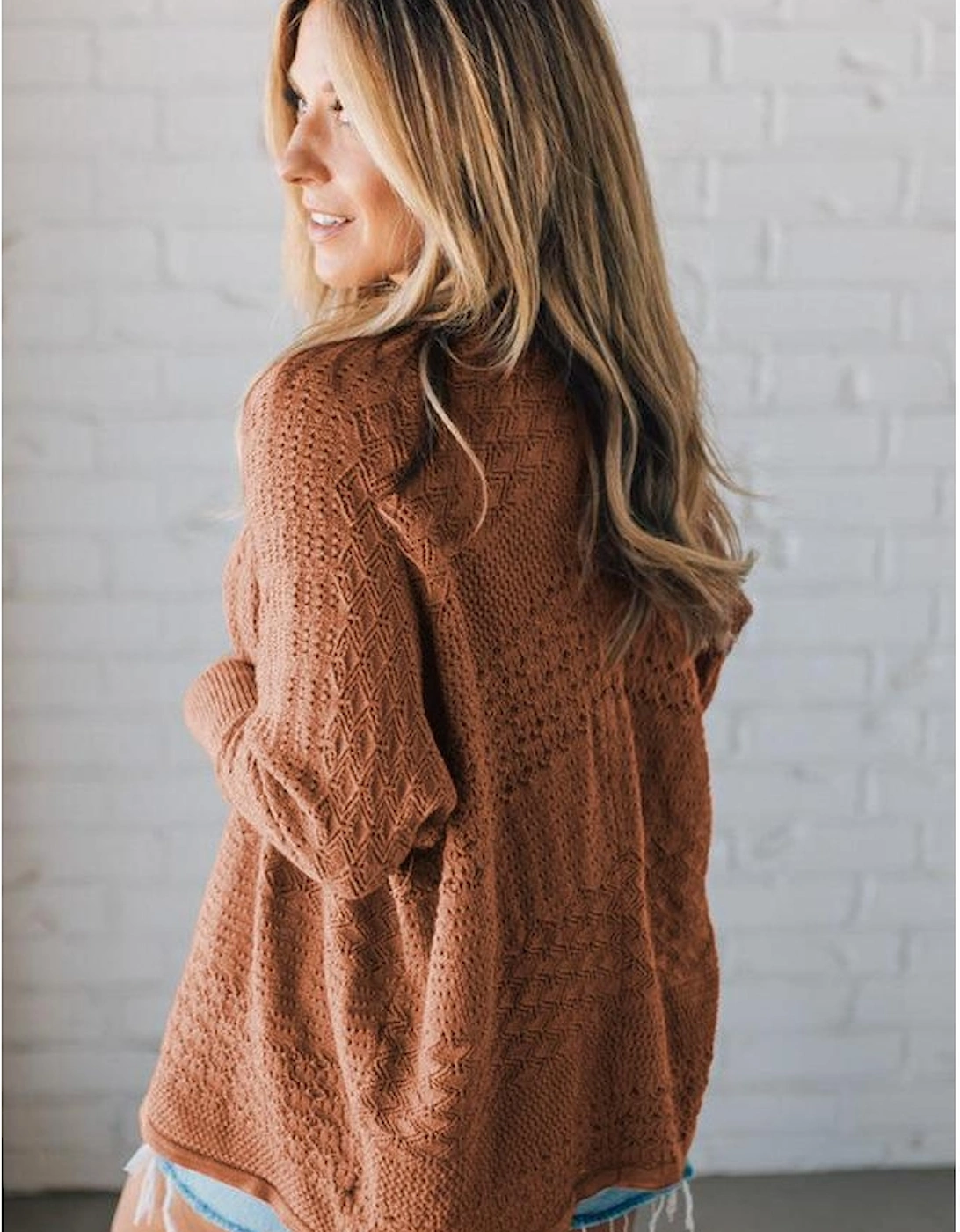 Redwood Burl Mix Pattern Hollowed Knit Open Front Cardigan, 6 of 5