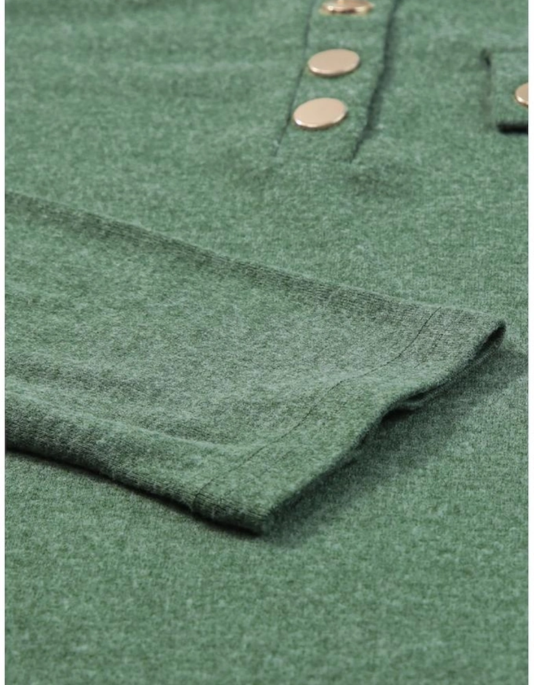 Mist Green Long Sleeve Snap Button Henley Top