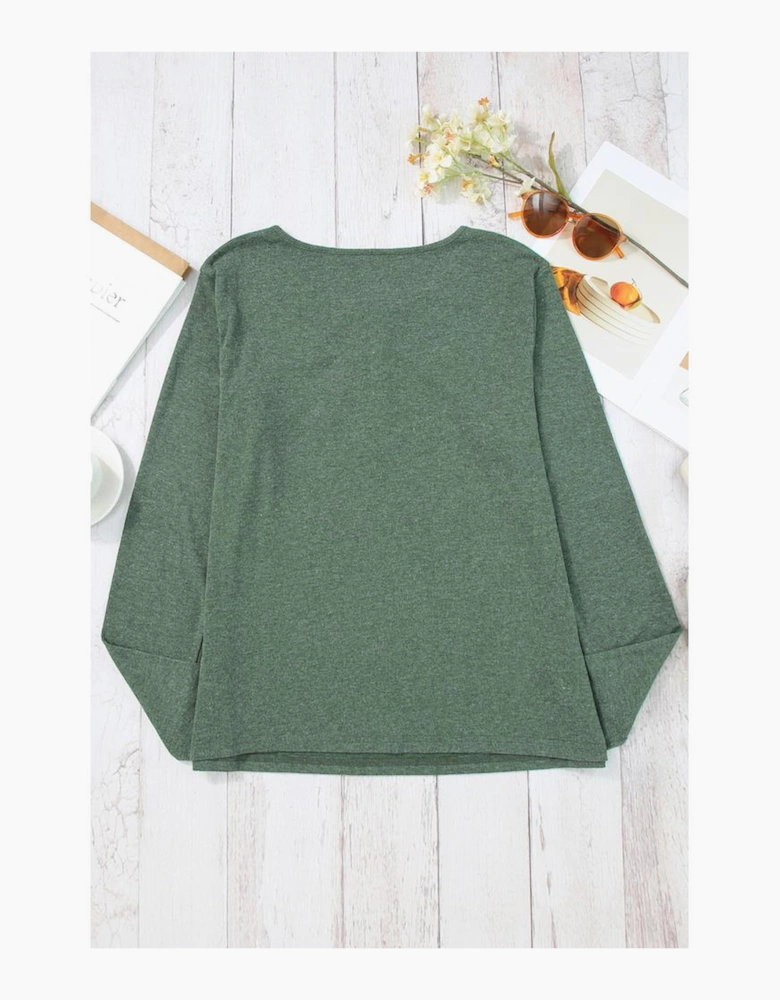Mist Green Long Sleeve Snap Button Henley Top