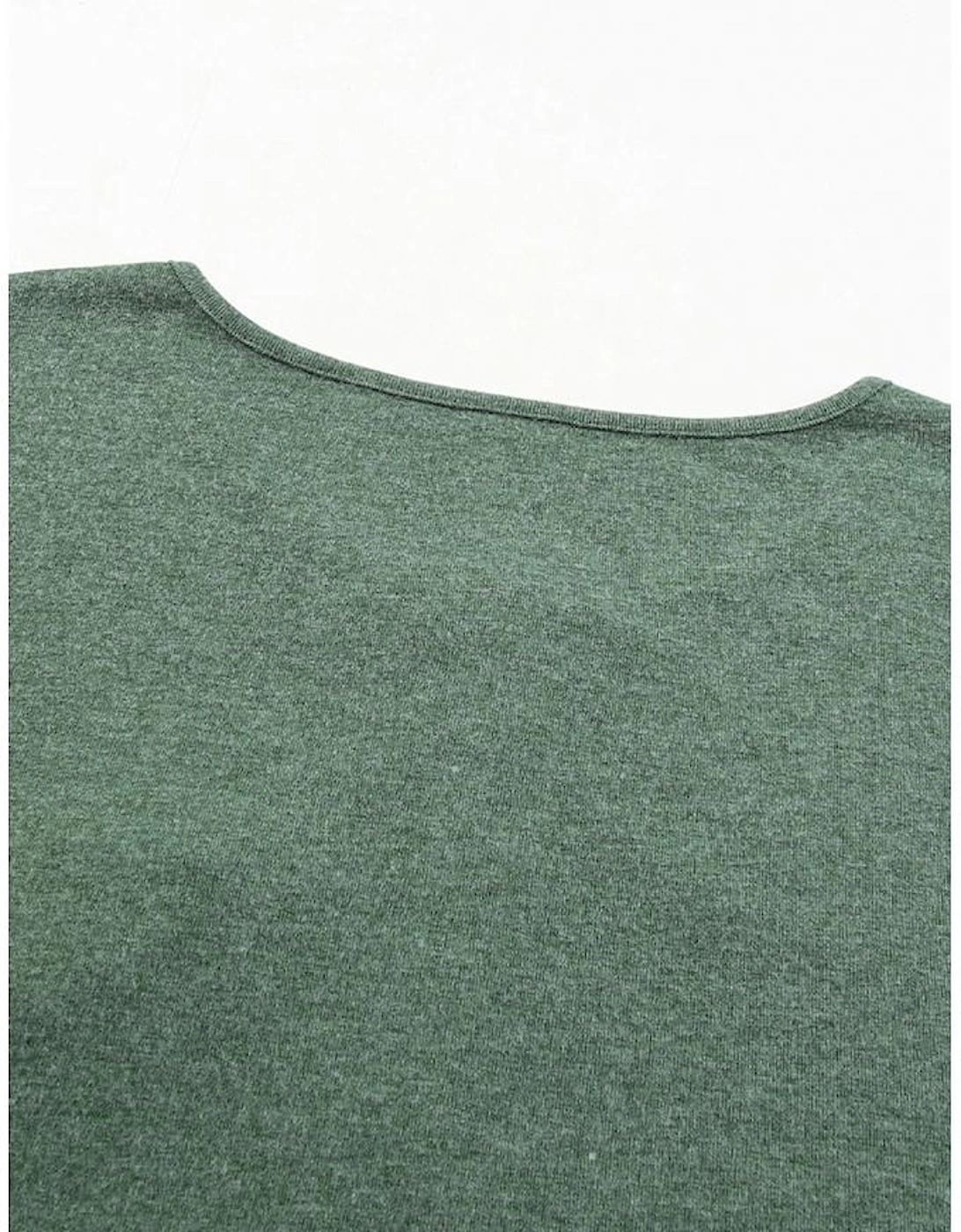 Mist Green Long Sleeve Snap Button Henley Top