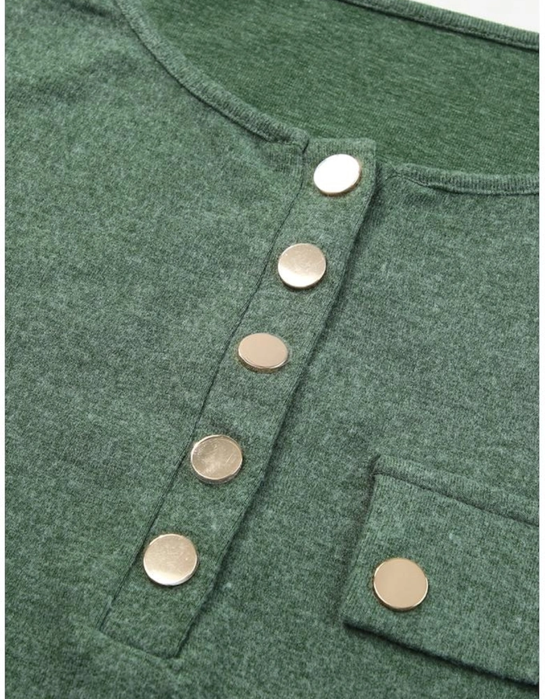 Mist Green Long Sleeve Snap Button Henley Top