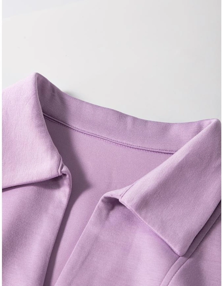 Orchid Bouquet Short Sleeve Zipper Collared Elastic High Waist Romper