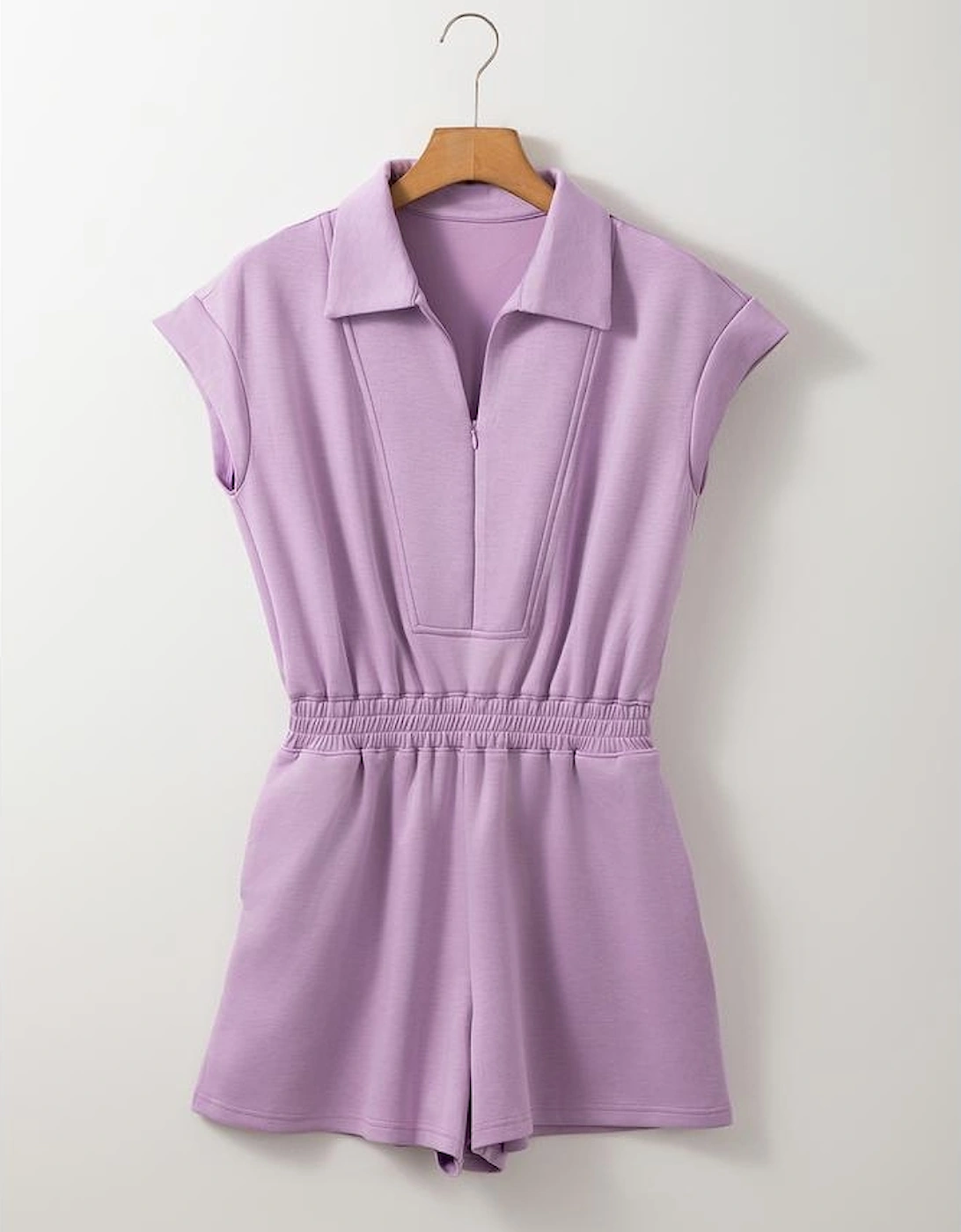 Orchid Bouquet Short Sleeve Zipper Collared Elastic High Waist Romper