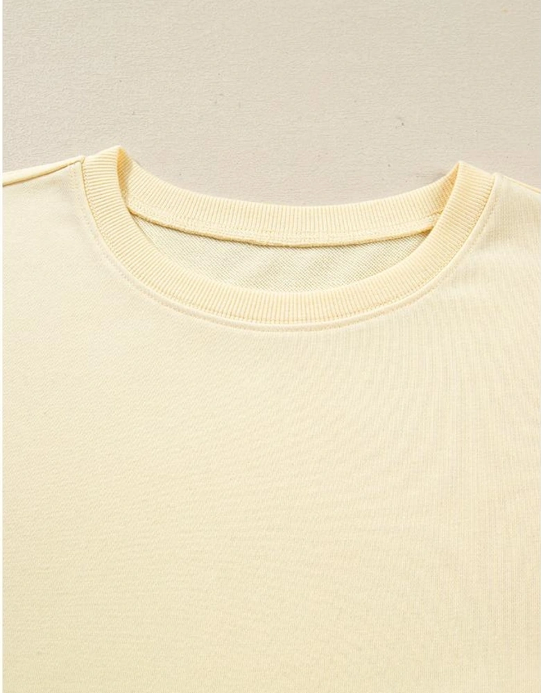 Beige Double Tiered Ruffle Hem Long Sleeve Loose Mini Dress