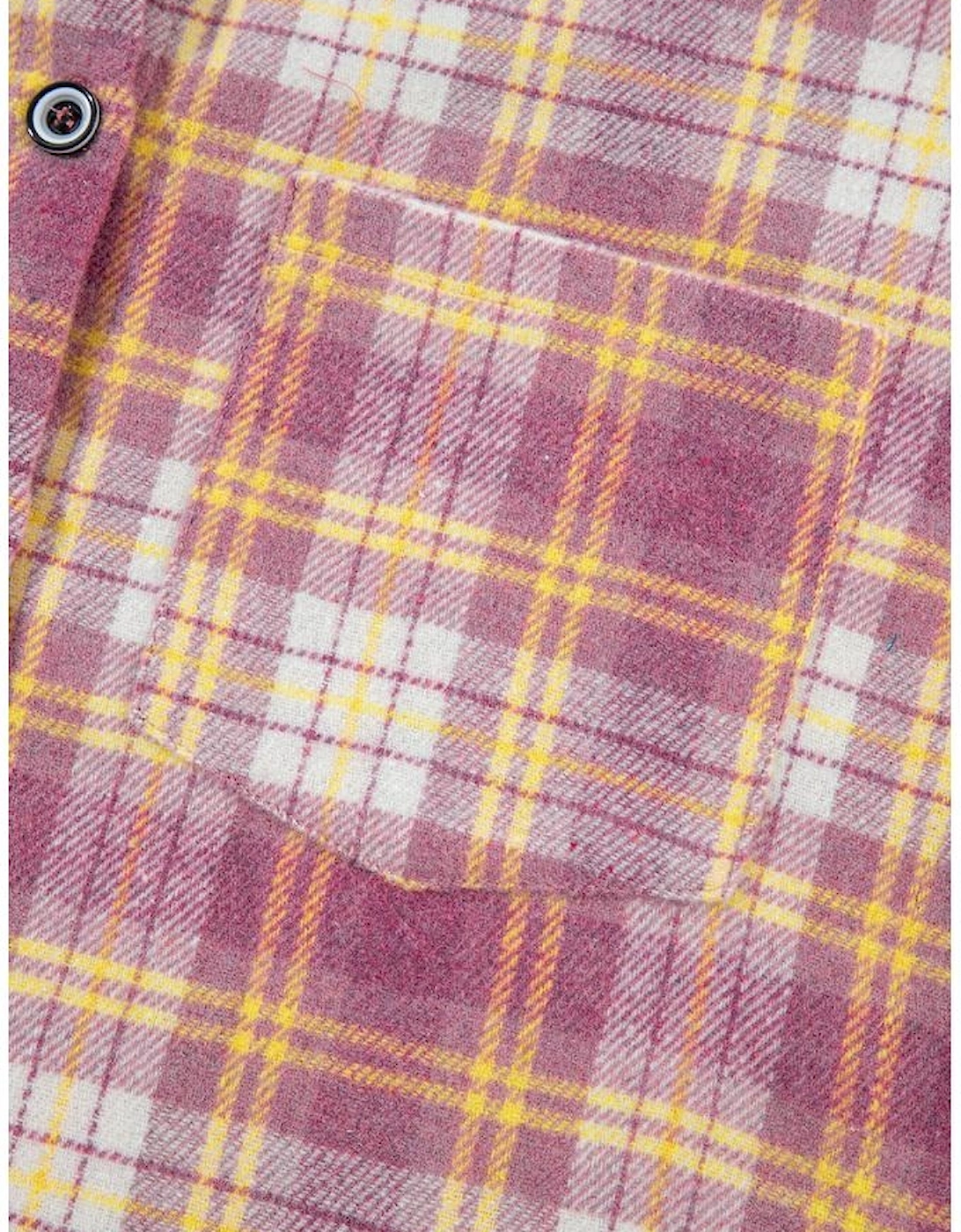 Pink Plaid Print Chest Pocket Long Sleeve Shacket