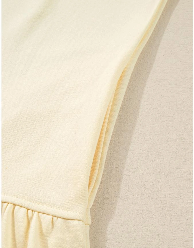 Beige Double Tiered Ruffle Hem Long Sleeve Loose Mini Dress