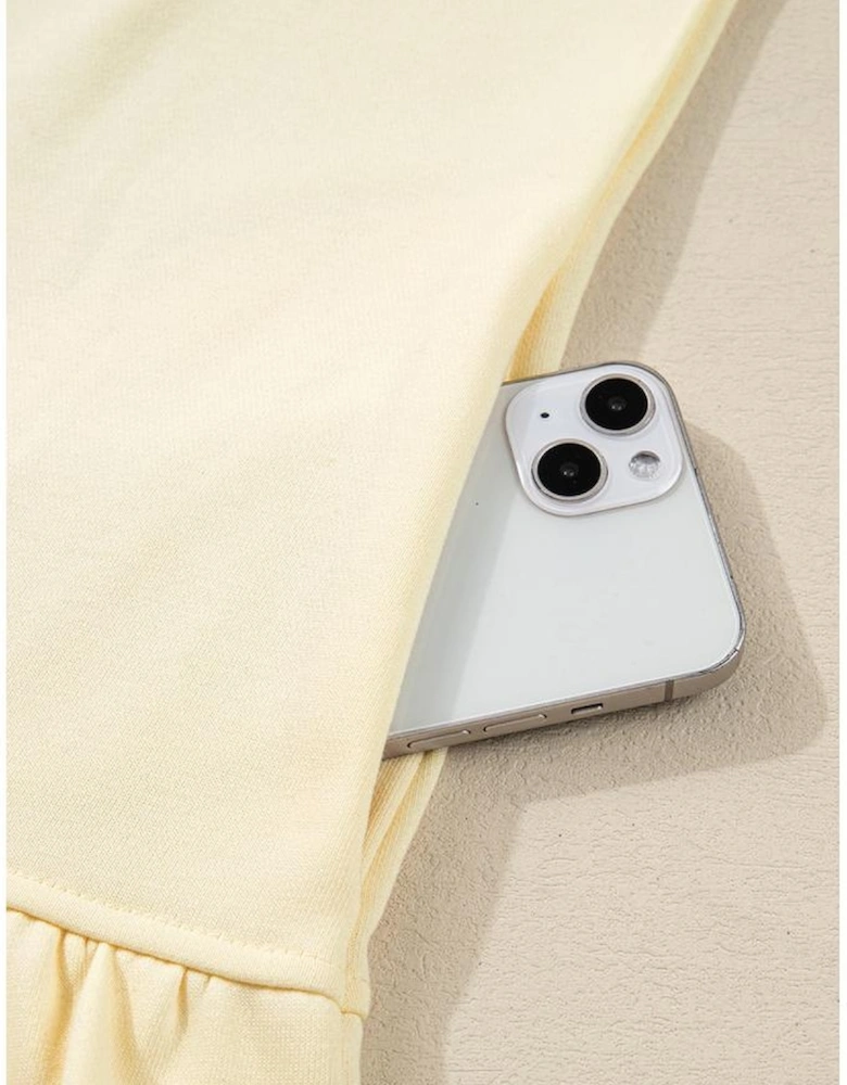 Beige Double Tiered Ruffle Hem Long Sleeve Loose Mini Dress