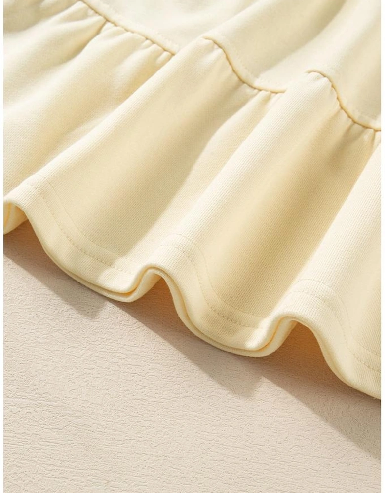 Beige Double Tiered Ruffle Hem Long Sleeve Loose Mini Dress