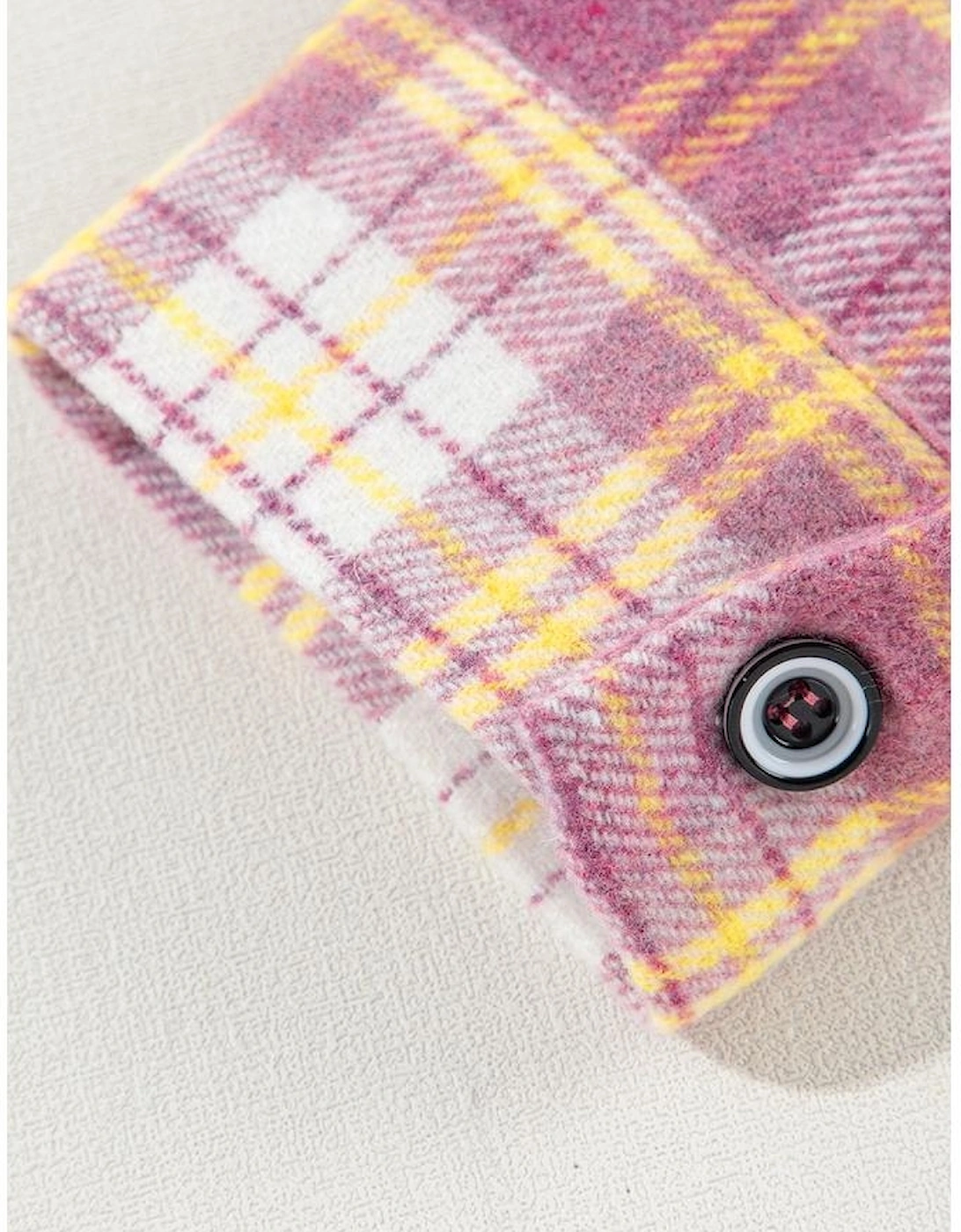 Pink Plaid Print Chest Pocket Long Sleeve Shacket