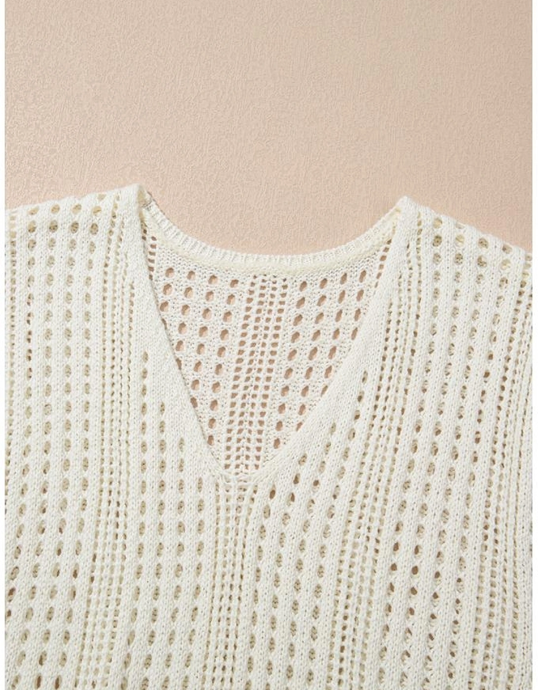 Beige Open Knit Drawstring Waist Beach Dress