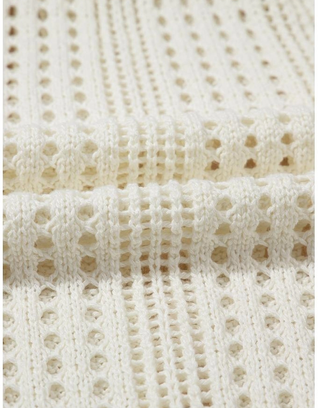 Beige Open Knit Drawstring Waist Beach Dress