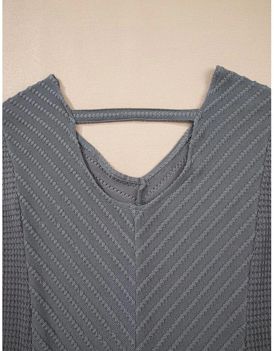 Sleet V Neck Chevron Texture Patchwork Long Sleeve Knit Top