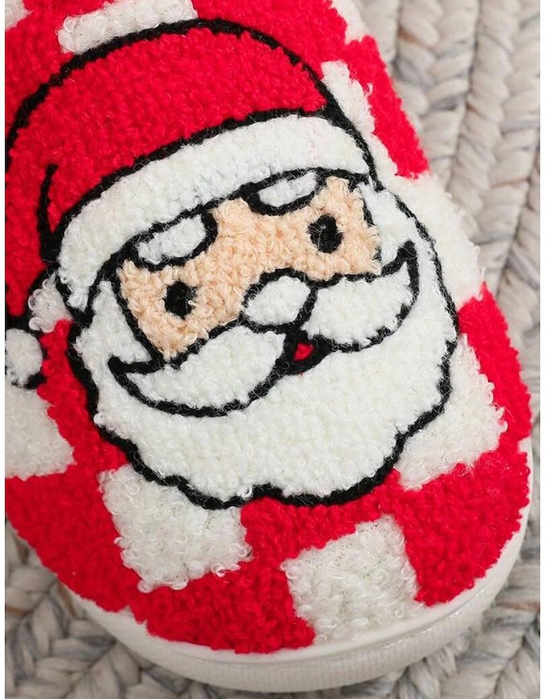 Fiery Red Checkered Santa Claus Graphic Plush Home Slippers