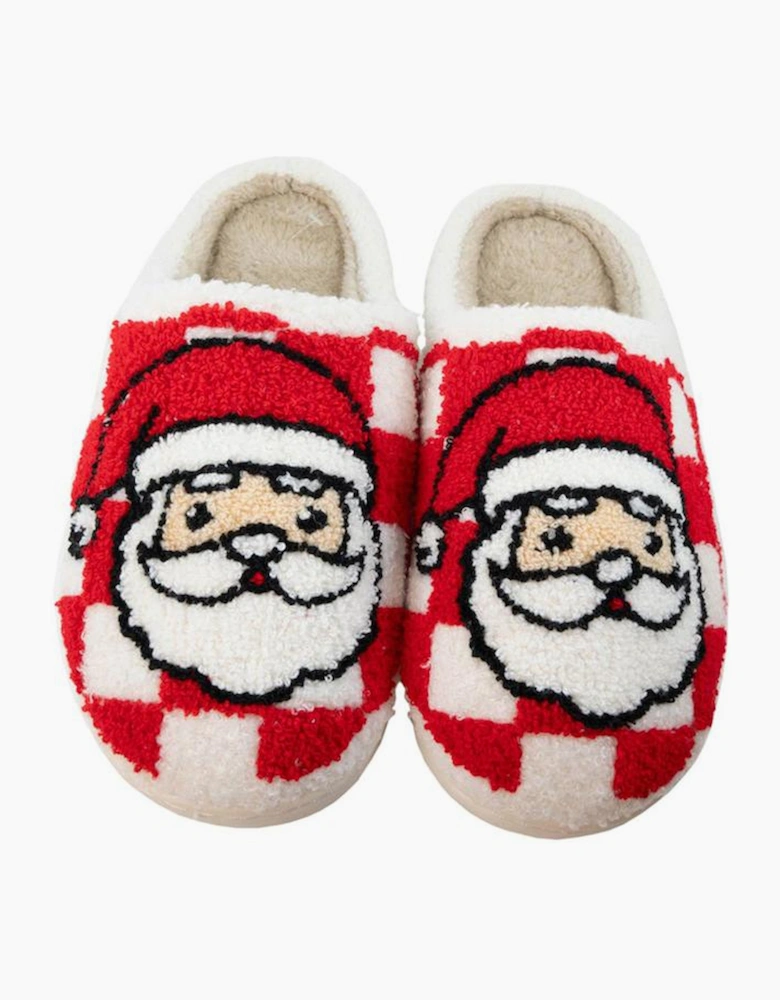 Fiery Red Checkered Santa Claus Graphic Plush Home Slippers